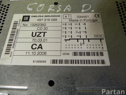 OPEL 497 316 088 / 497316088 CORSA D 2007 Radio CD